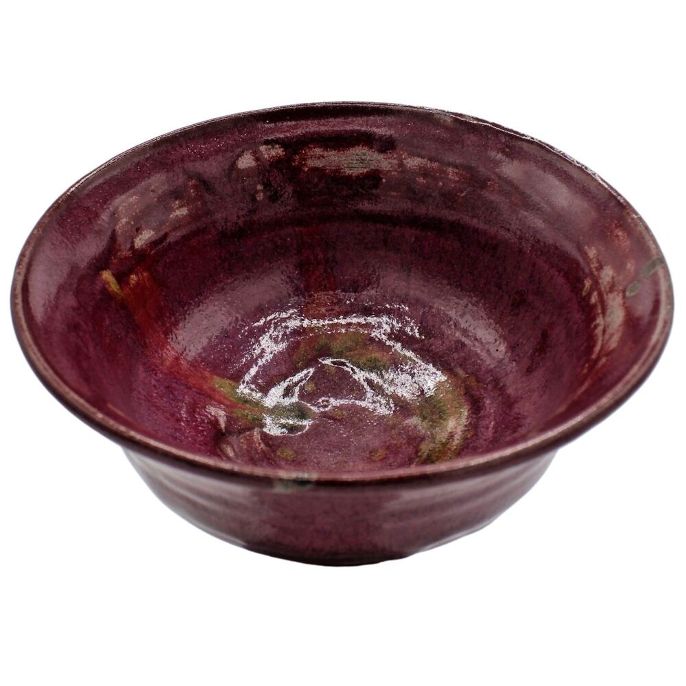 Vintage Hand Painted Studio Art Pottery Clay Ceramic Bowl in Purples & Magenta